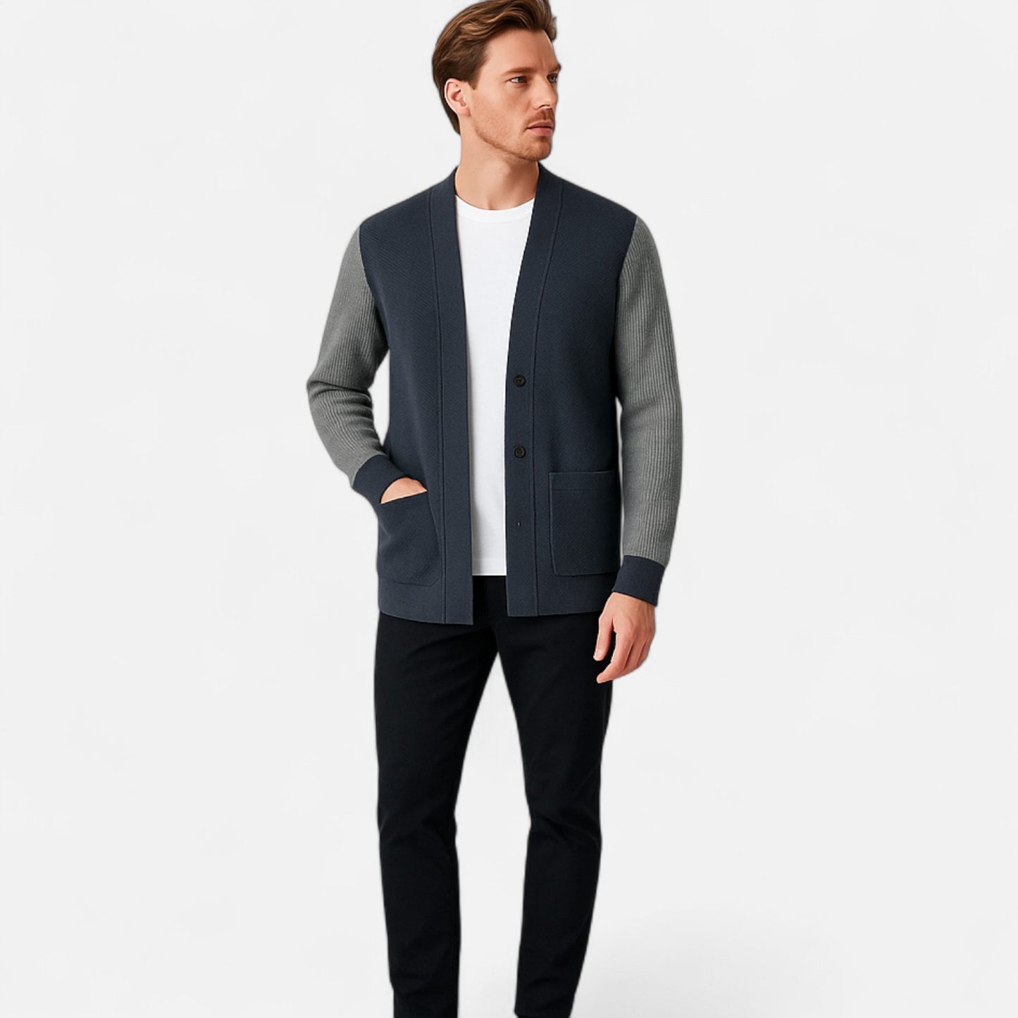 The Gentleman’s Brand | Men’s Knitted Cardigan – Cotton Blend in Cream or Blue, Modern Fit Elegant Casualwear