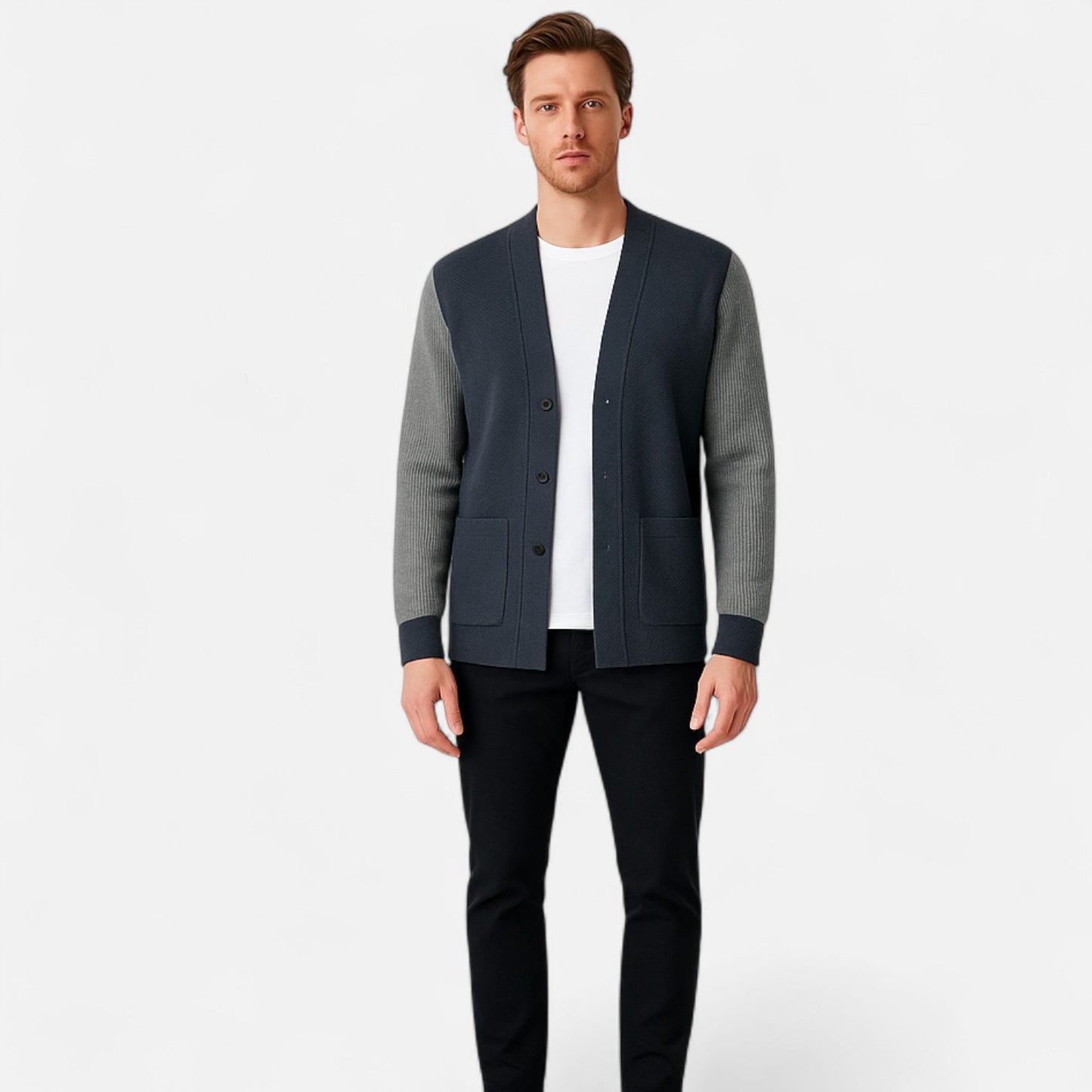 The Gentleman’s Brand | Men’s Knitted Cardigan – Cotton Blend in Cream or Blue, Modern Fit Elegant Casualwear
