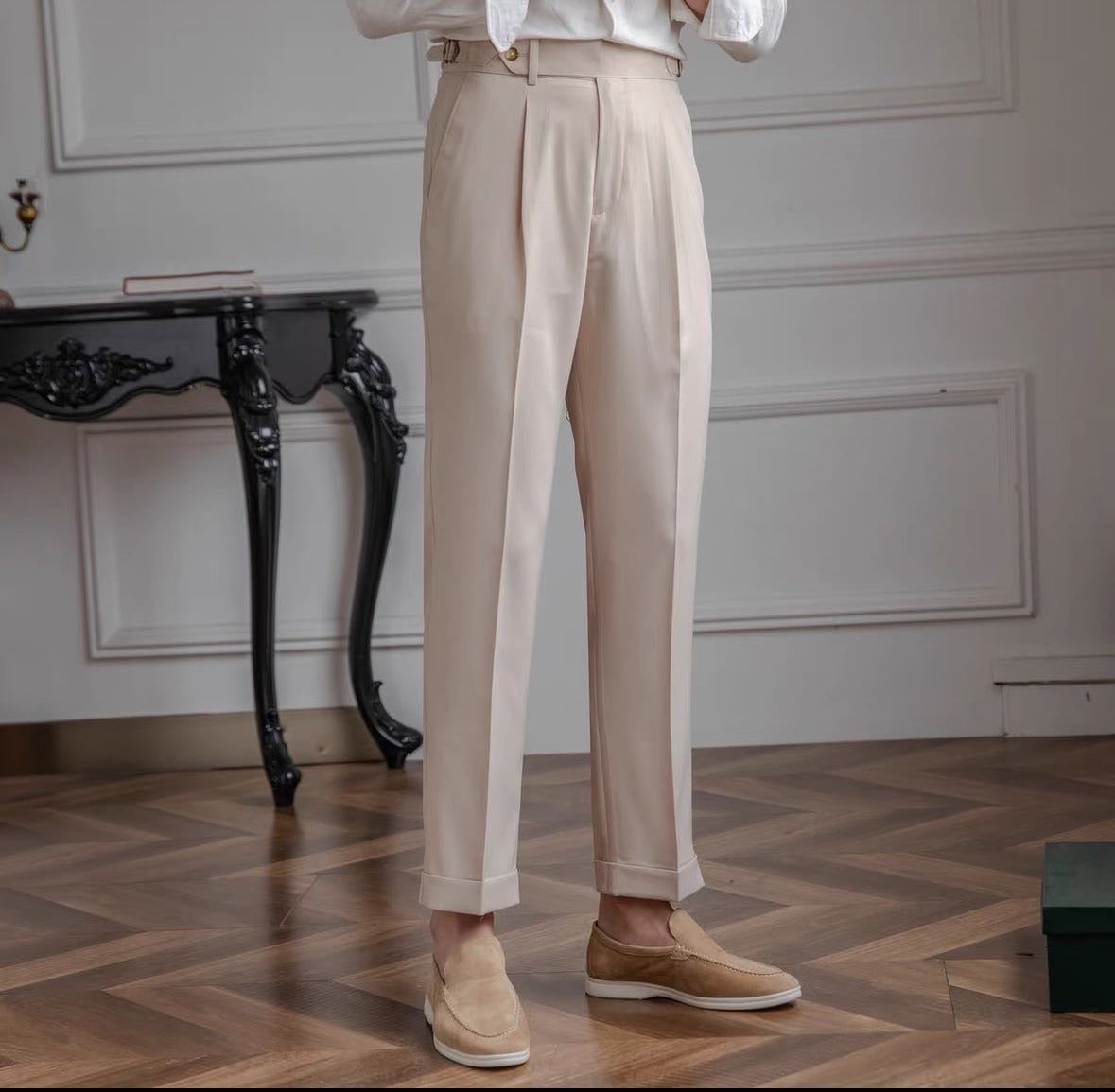 High-Waisted Pleated Trousers | Tailored Fit | Adjustable Waist