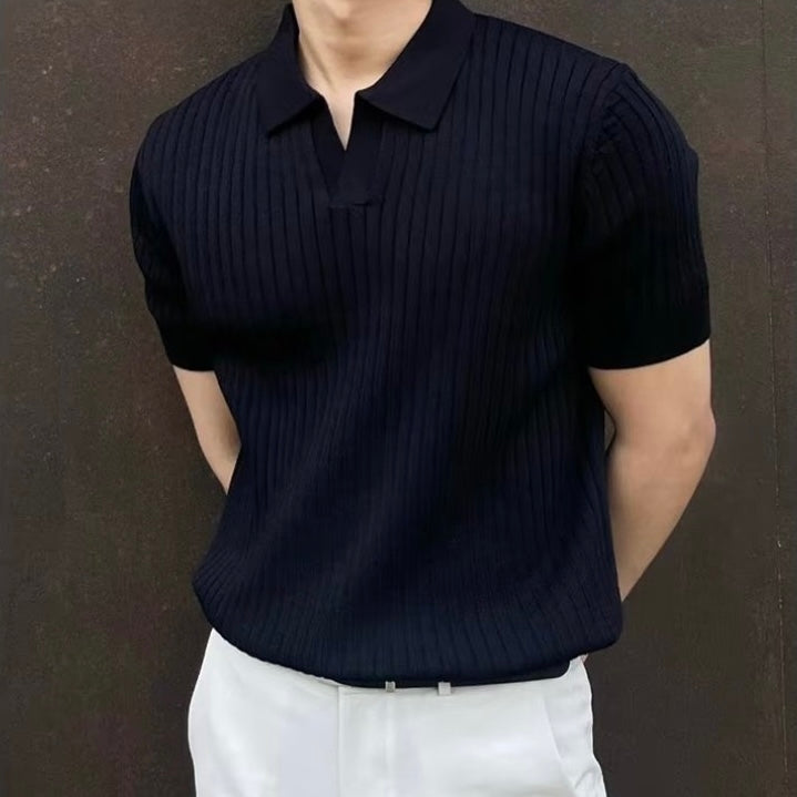 Ribbed Knit Polo Shirt | Soft Cotton Blend | Stylish & Breathable