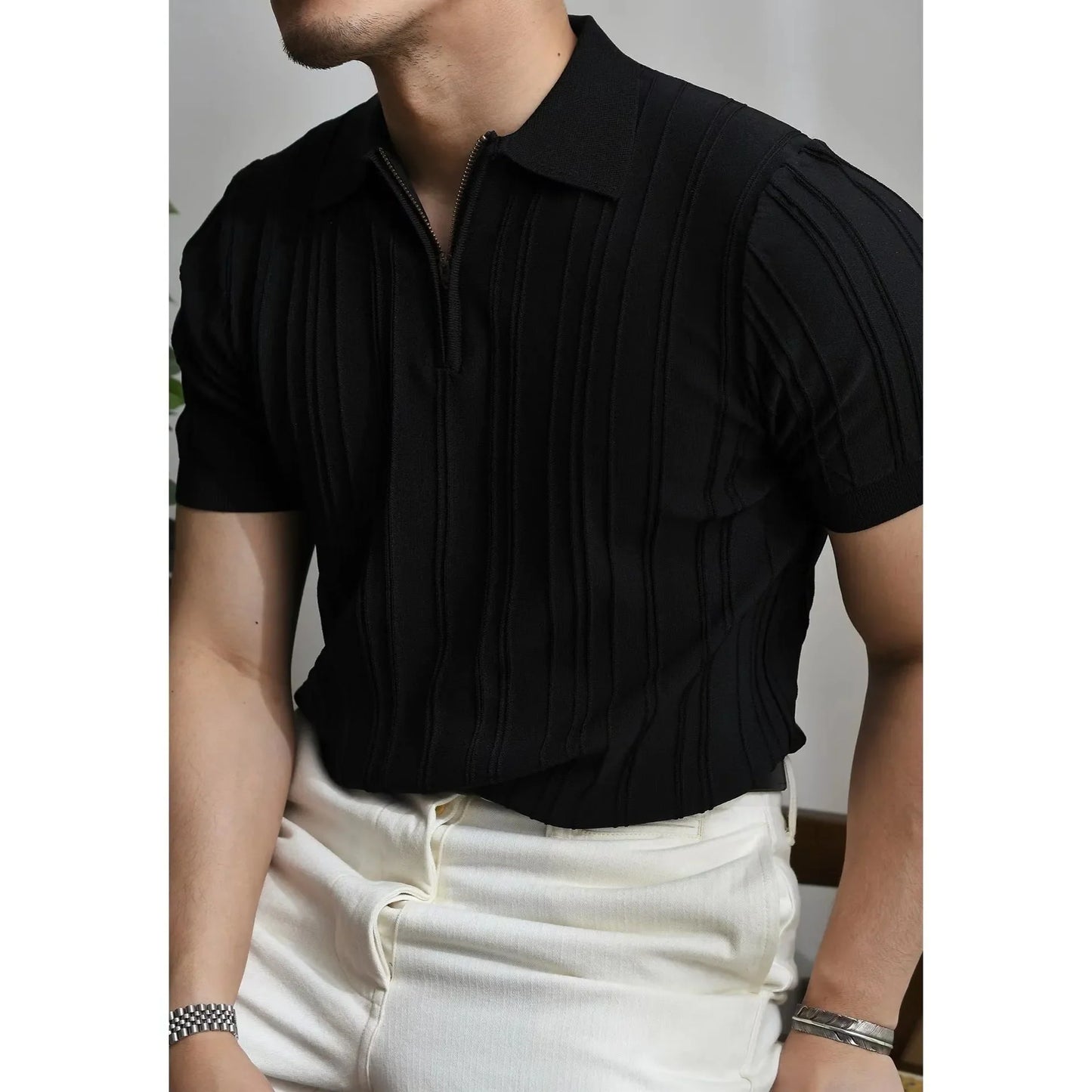 Ribbed Knit Polo | Sleek & Breathable | Smart-Casual Essential