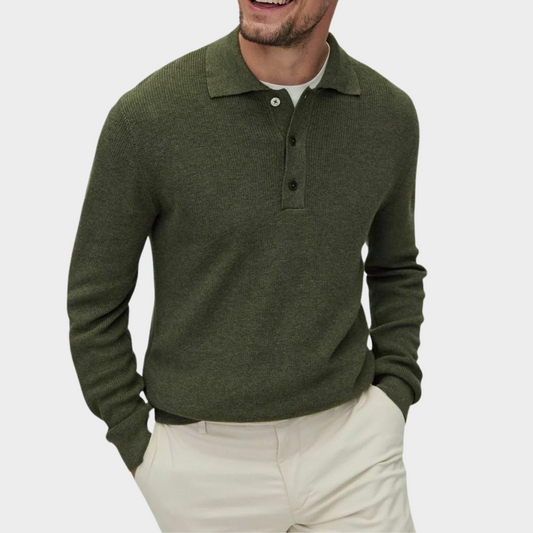 Long-Sleeve Polo Sweater | Wool Blend | Classic & Versatile