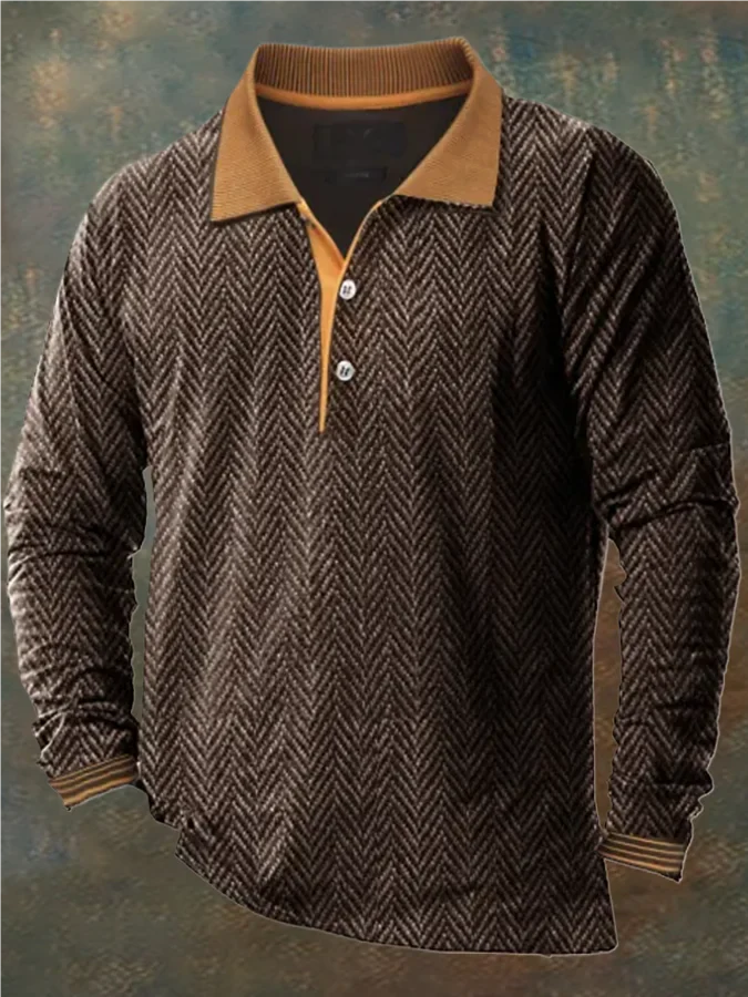 Men’s Long-Sleeve Textured Polo | Classic & Stylish | Vintage-Inspired