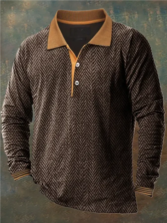 Men’s Long-Sleeve Textured Polo | Classic & Stylish | Vintage-Inspired