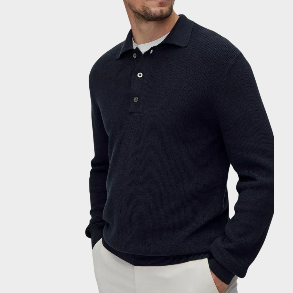 Long-Sleeve Polo Sweater | Wool Blend | Classic & Versatile