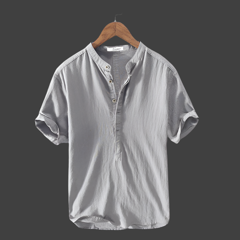 Mandarin Collar Short-Sleeve Shirt | Lightweight & Stylish | Perfect for Summer