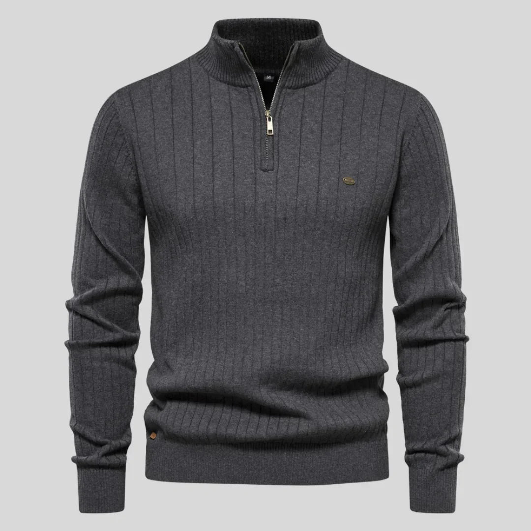 Ribbed Knit Sweater | Half-Zip | Warm & Stylish