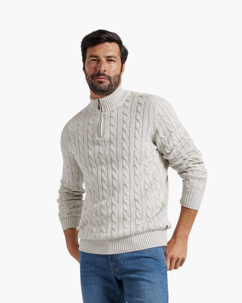 Men’s Cable-Knit Half-Zip Sweater | Warm & Stylish | Classic Design