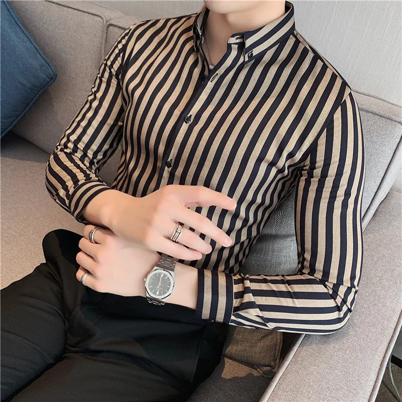 Striped Long-Sleeve Shirt | Slim Fit | Elegant Formal Wear