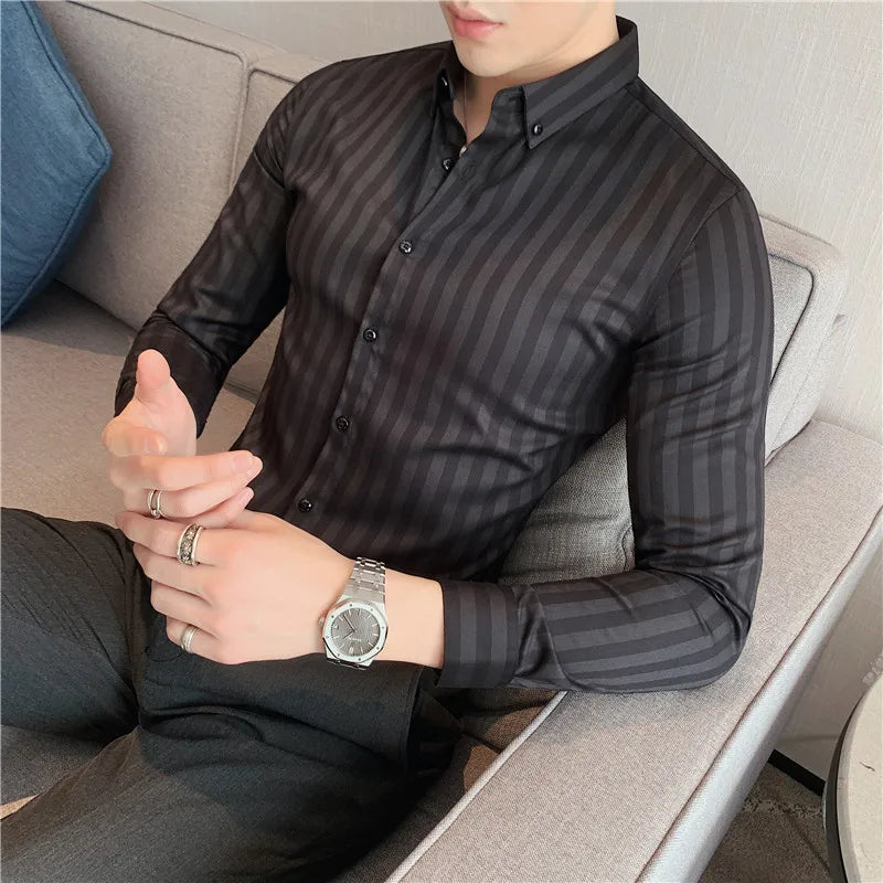 Striped Long-Sleeve Shirt | Slim Fit | Elegant Formal Wear