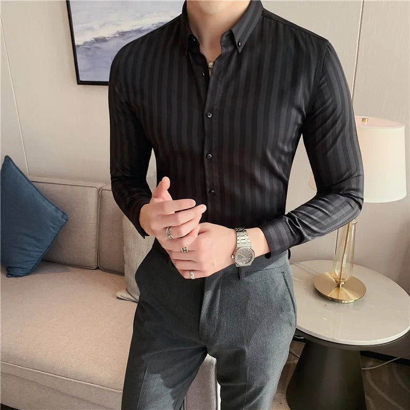 Striped Long-Sleeve Shirt | Slim Fit | Elegant Formal Wear