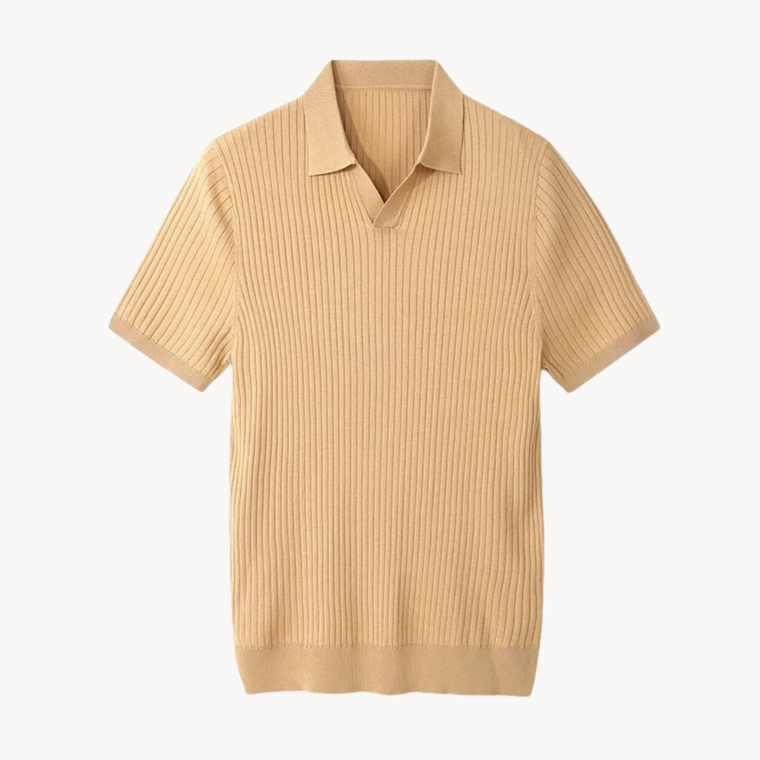 Ribbed Knit Polo Shirt | Soft & Breathable | Vintage-Inspired Elegance