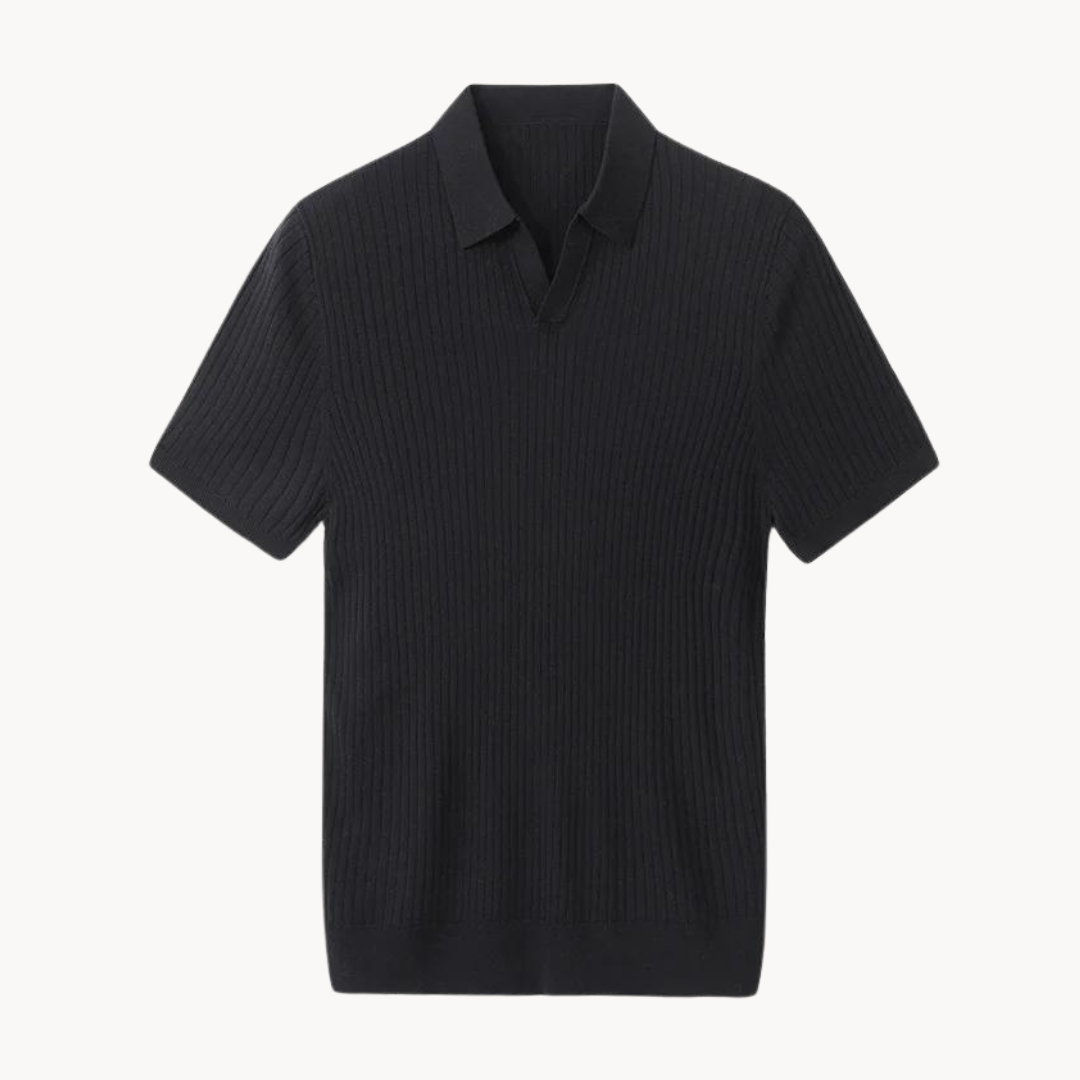 Ribbed Knit Polo Shirt | Soft & Breathable | Vintage-Inspired Elegance