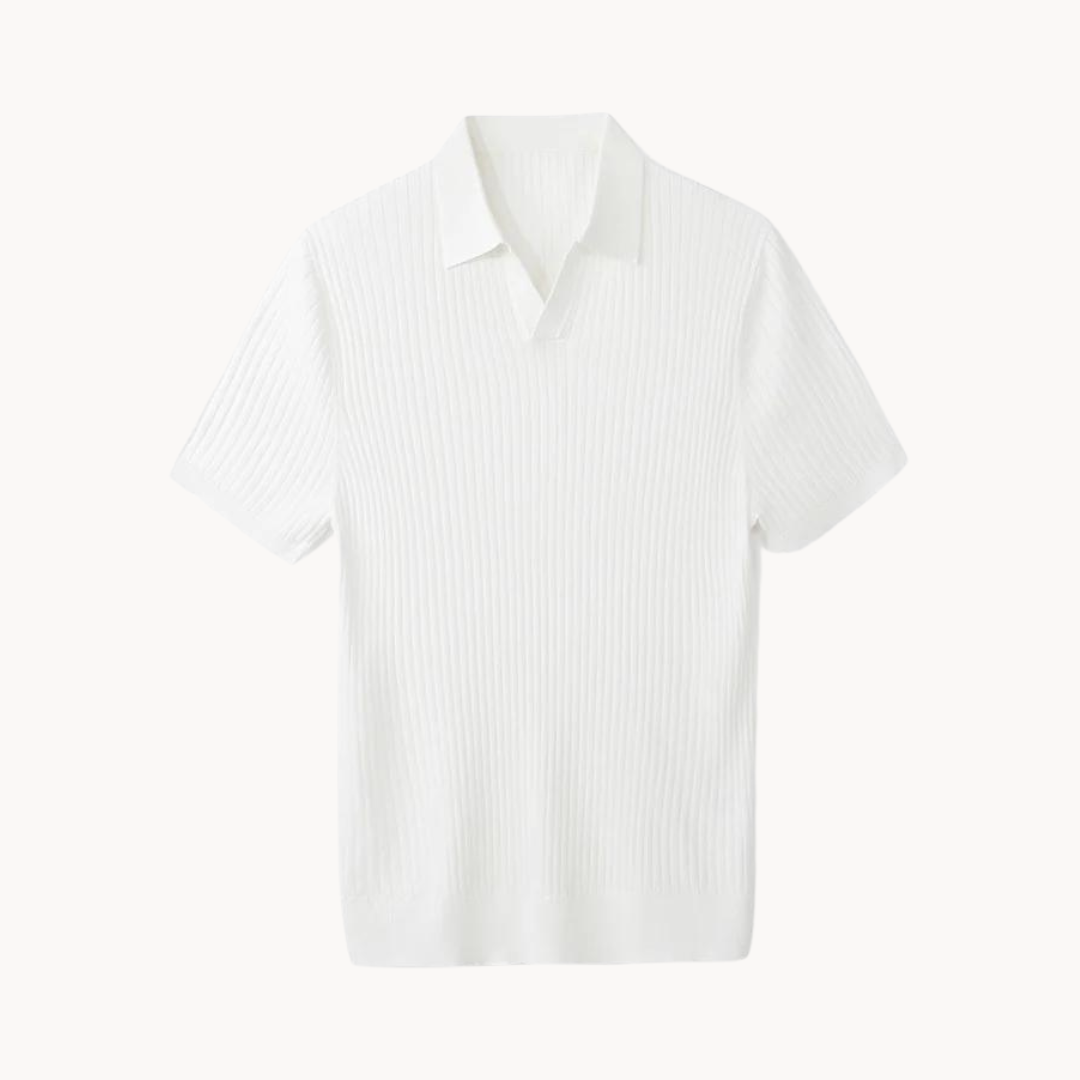 Ribbed Knit Polo Shirt | Soft & Breathable | Vintage-Inspired Elegance