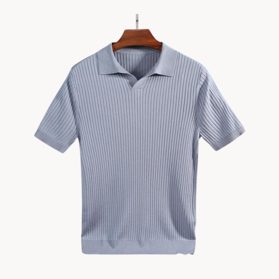 Ribbed Knit Polo Shirt | Soft & Breathable | Vintage-Inspired Elegance