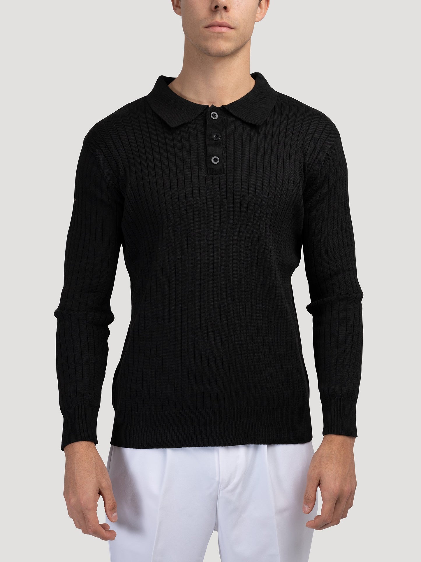 Ribbed Knit Polo Shirt | Cotton Blend | Elegant & Versatile