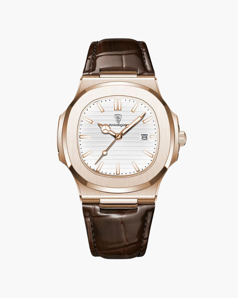 Men’s Luxury Leather Strap Watch | Timeless & Elegant | Rose Gold Case