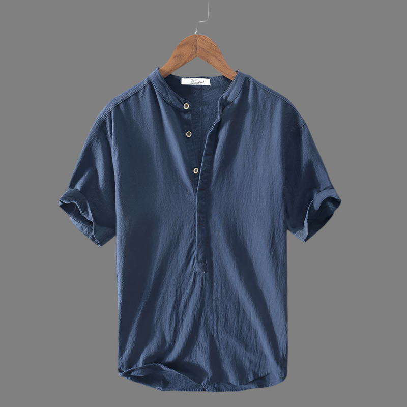 Mandarin Collar Short-Sleeve Shirt | Lightweight & Stylish | Perfect for Summer