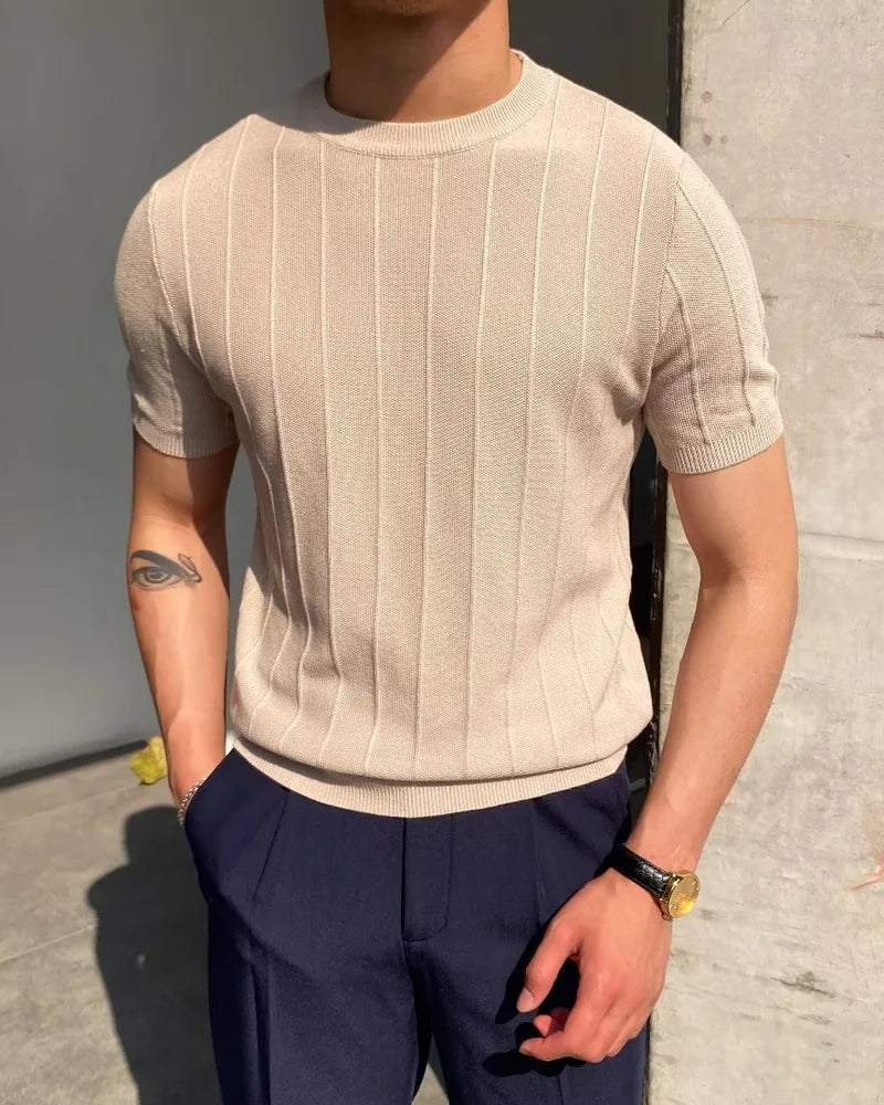 Men's Ribbed Knit T-Shirt | Slim Fit & Stylish | Smart-Casual Essential