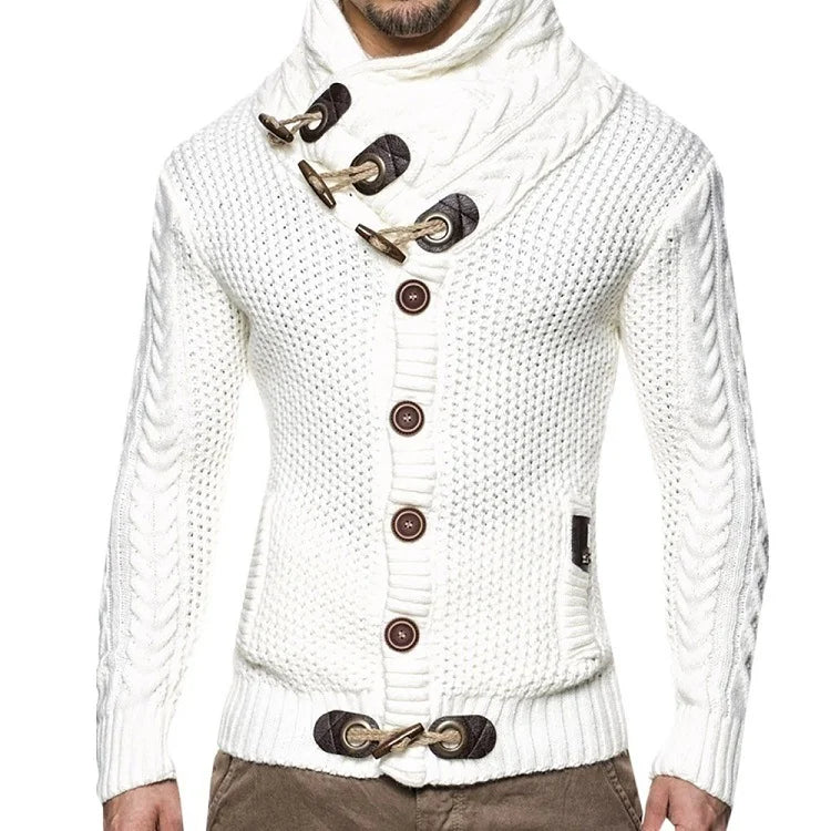 Men's Knitted Sweater | Asymmetrical Button-Up | Warm & Stylish