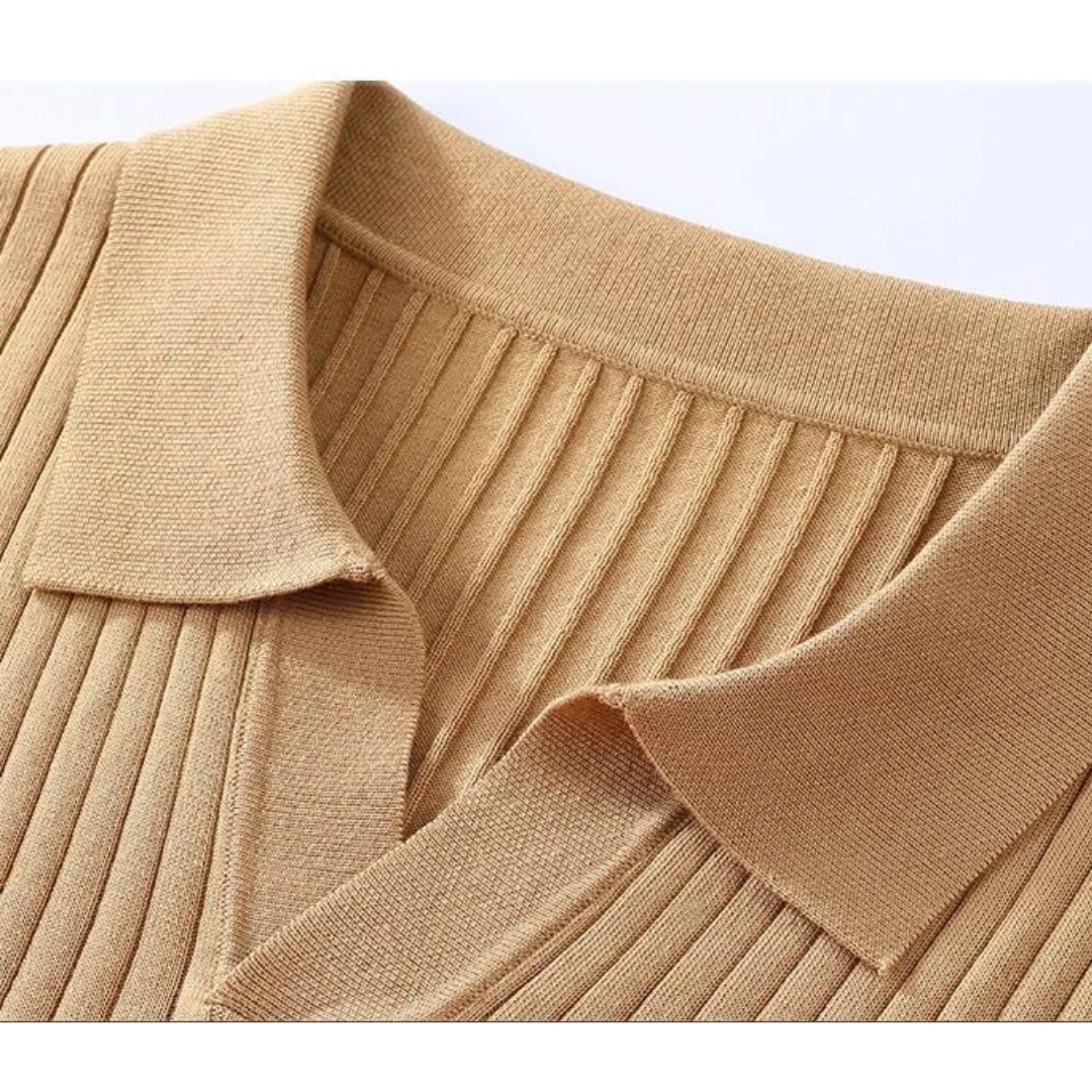 Ribbed Knit Polo Shirt | Soft & Breathable | Vintage-Inspired Elegance