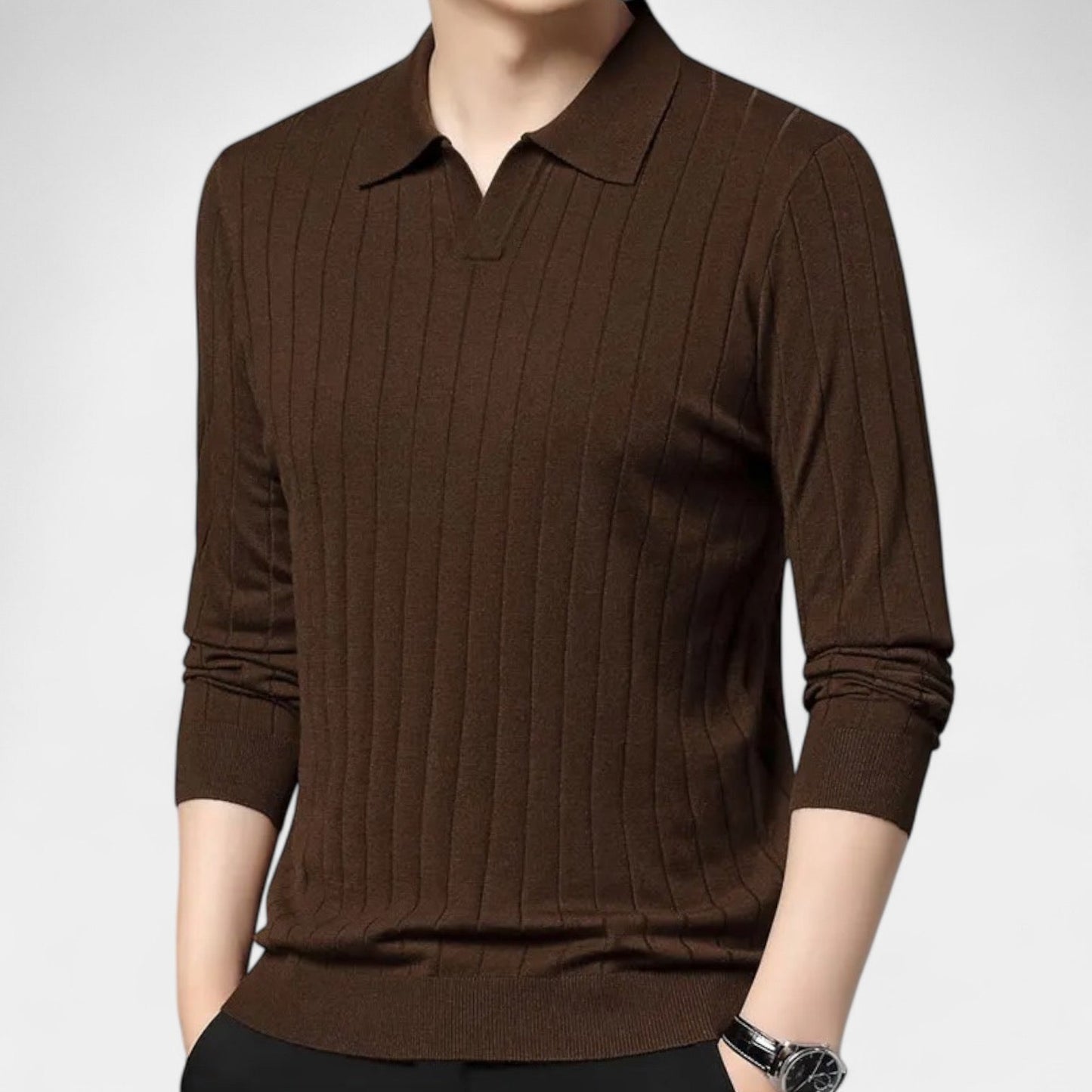 Ribbed Knit Polo Sweater | Cotton Blend | Sleek & Comfortable