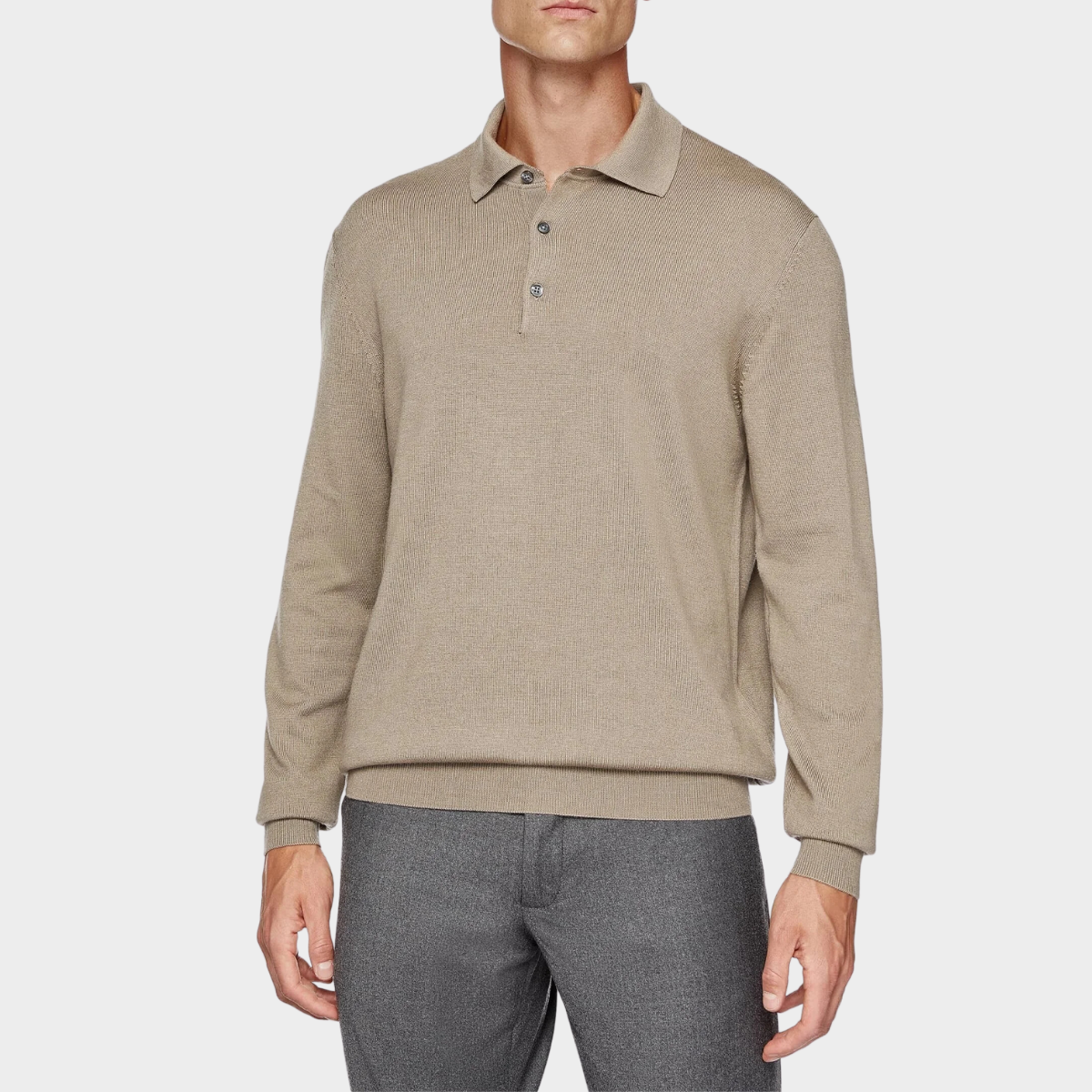 Long-Sleeve Polo Sweater | Wool Blend | Smart & Comfortable