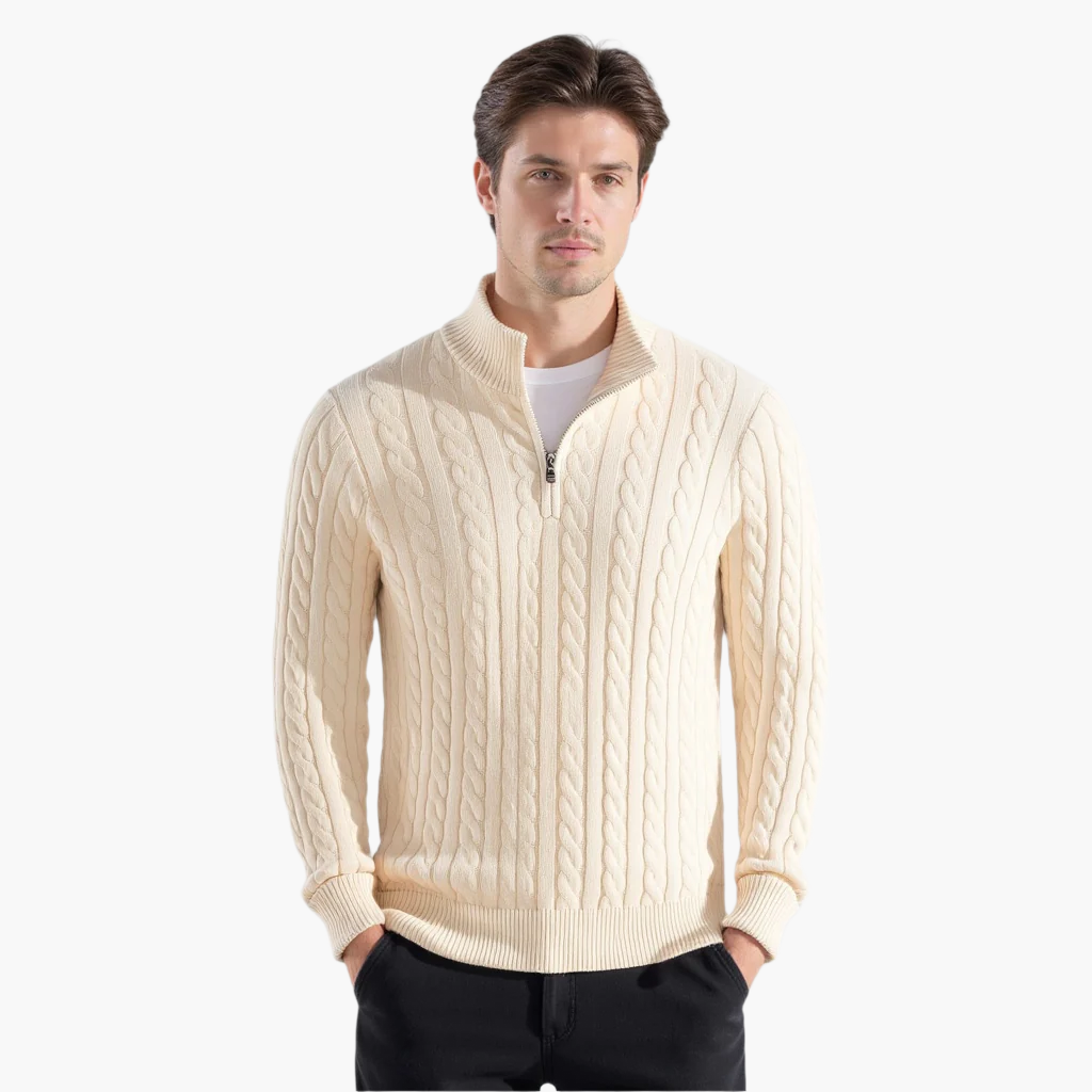 Cable-Knit Half-Zip Sweater | Soft Cotton Blend | Warm & Stylish