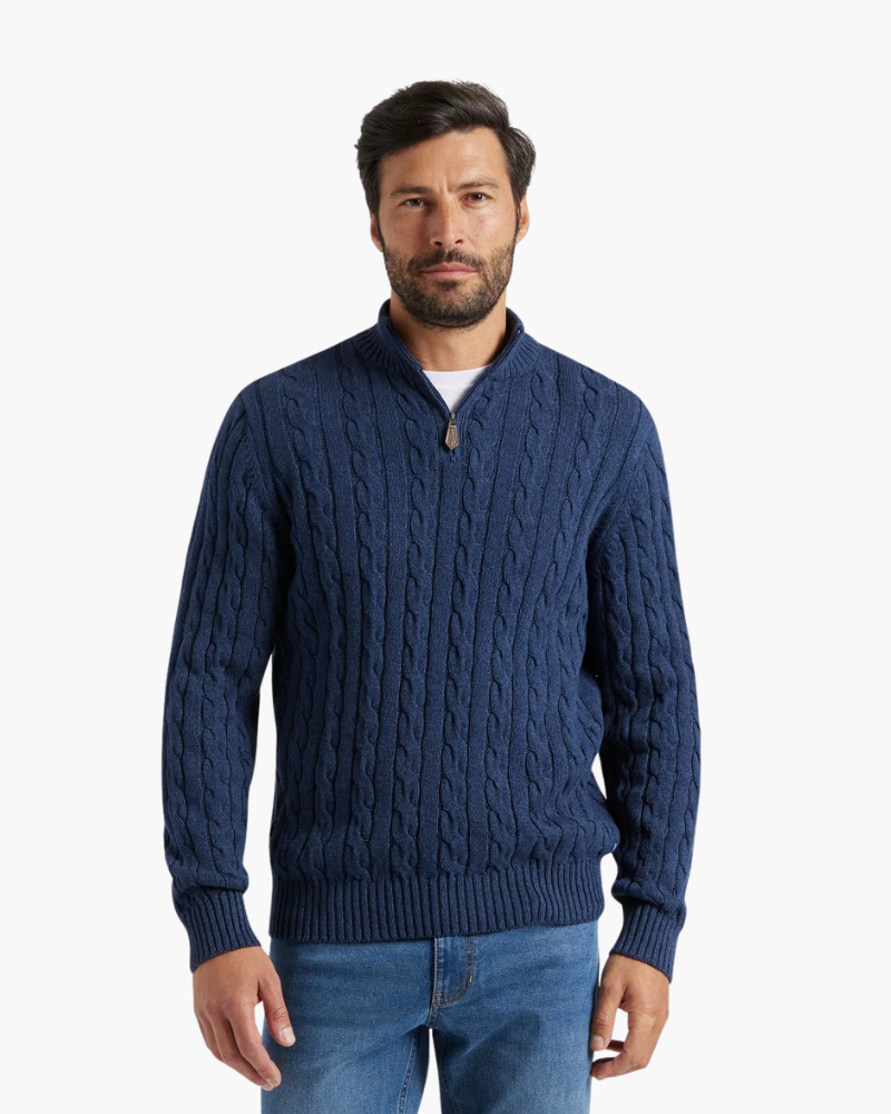 Men’s Cable-Knit Half-Zip Sweater | Warm & Stylish | Classic Design