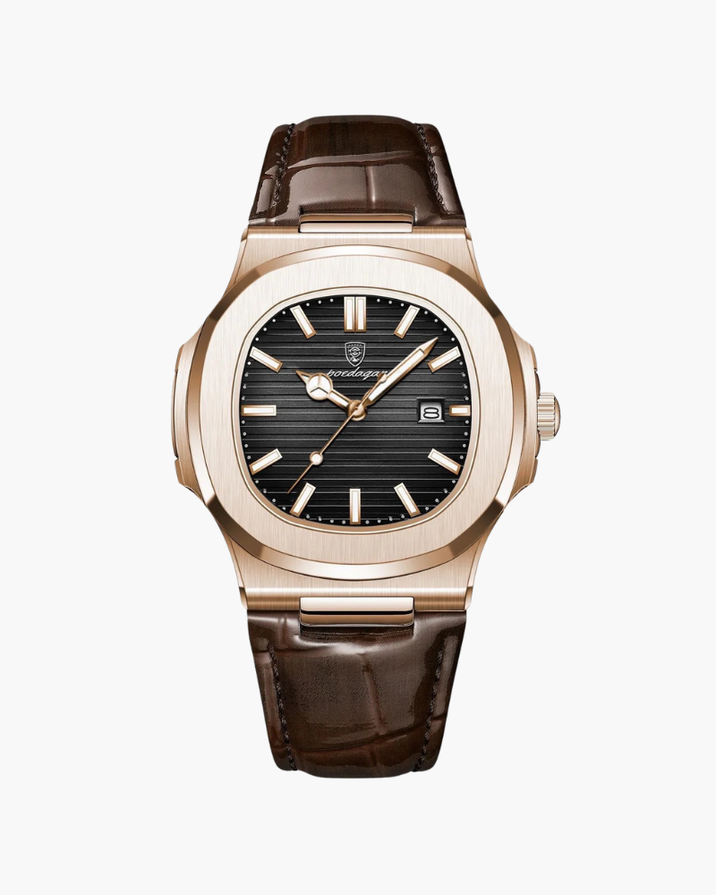 Men’s Luxury Leather Strap Watch | Timeless & Elegant | Rose Gold Case