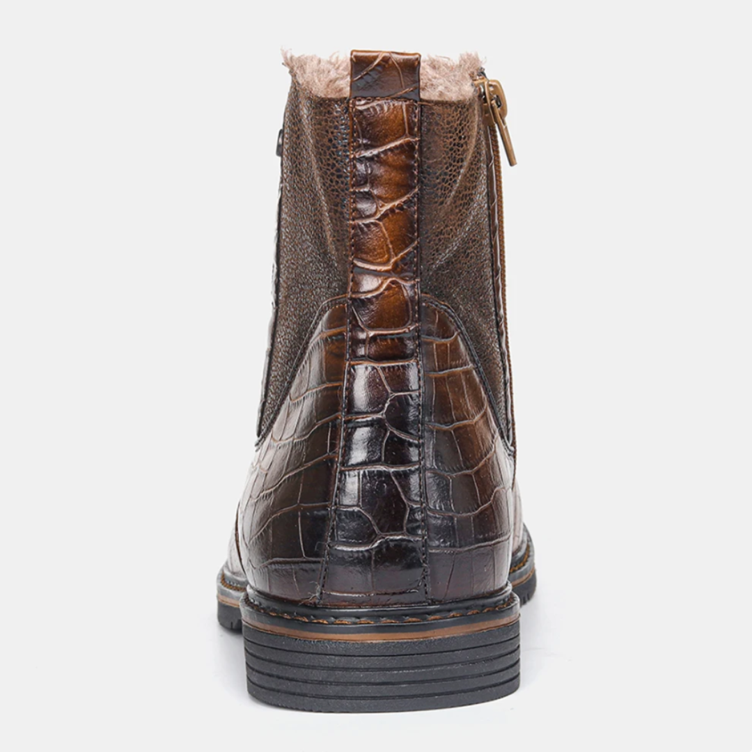 Fur-Lined Leather Boots | Crocodile Pattern | Winter Luxury