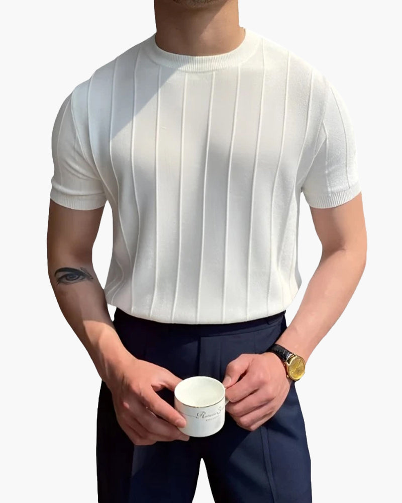 Men's Ribbed Knit T-Shirt | Slim Fit & Stylish | Smart-Casual Essential