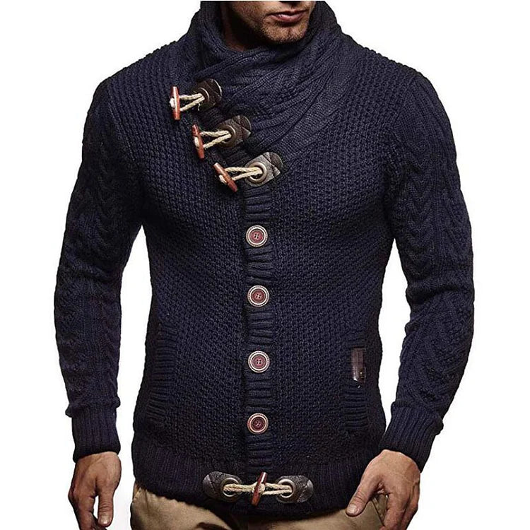 Men's Knitted Sweater | Asymmetrical Button-Up | Warm & Stylish