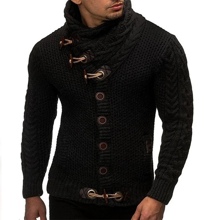 Men's Knitted Sweater | Asymmetrical Button-Up | Warm & Stylish