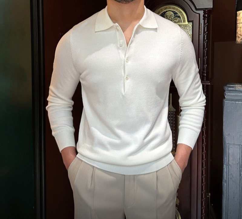 Men's Long-Sleeve Polo Shirt | Cotton Blend | Elegant & Versatile