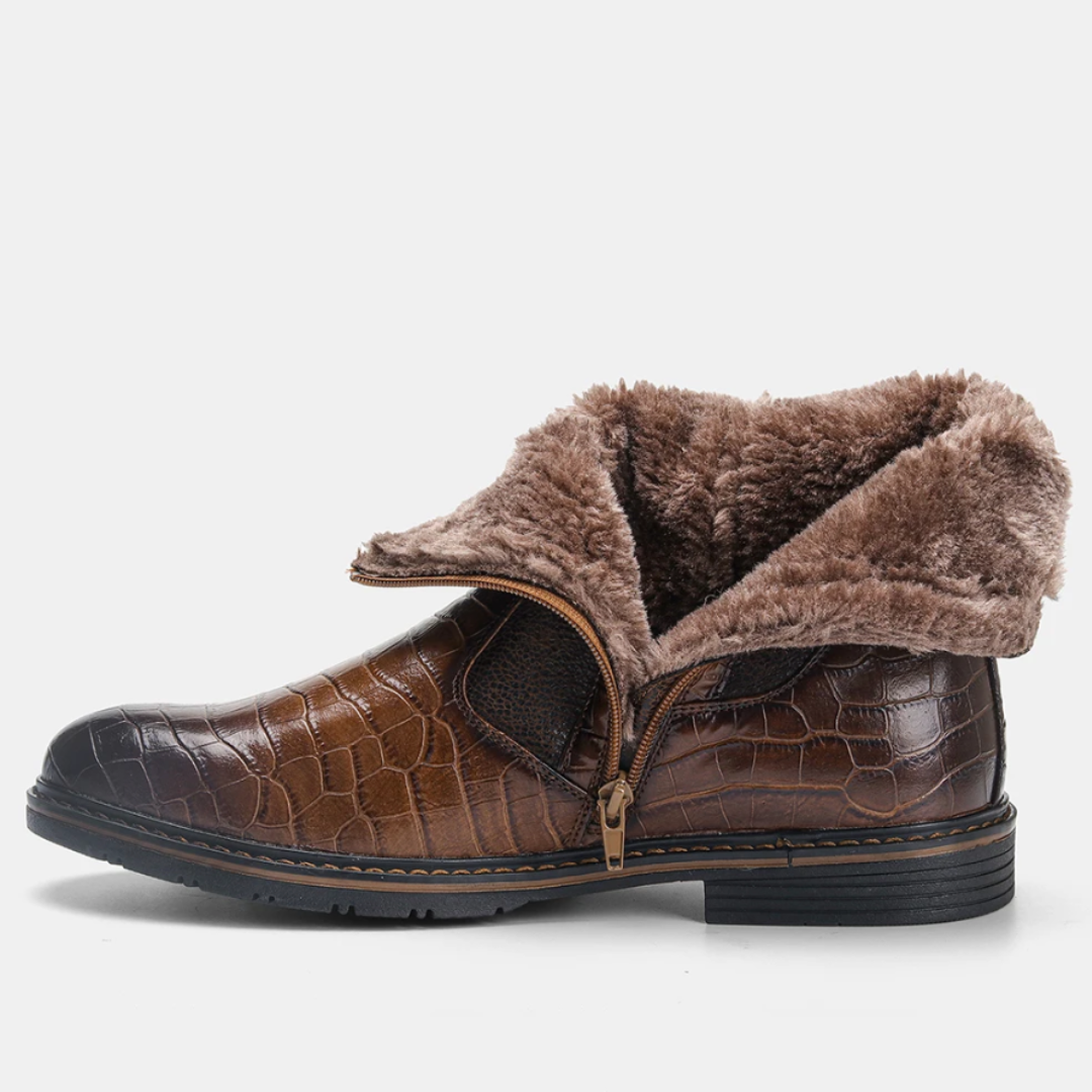 Fur-Lined Leather Boots | Crocodile Pattern | Winter Luxury