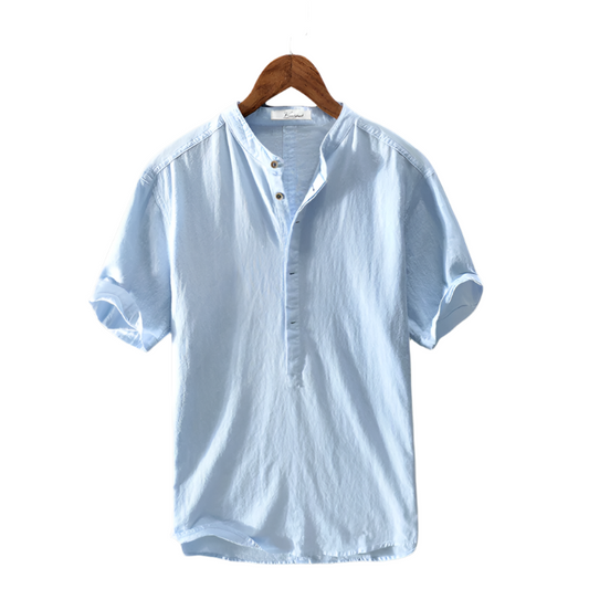 Mandarin Collar Short-Sleeve Shirt | Lightweight & Stylish | Perfect for Summer