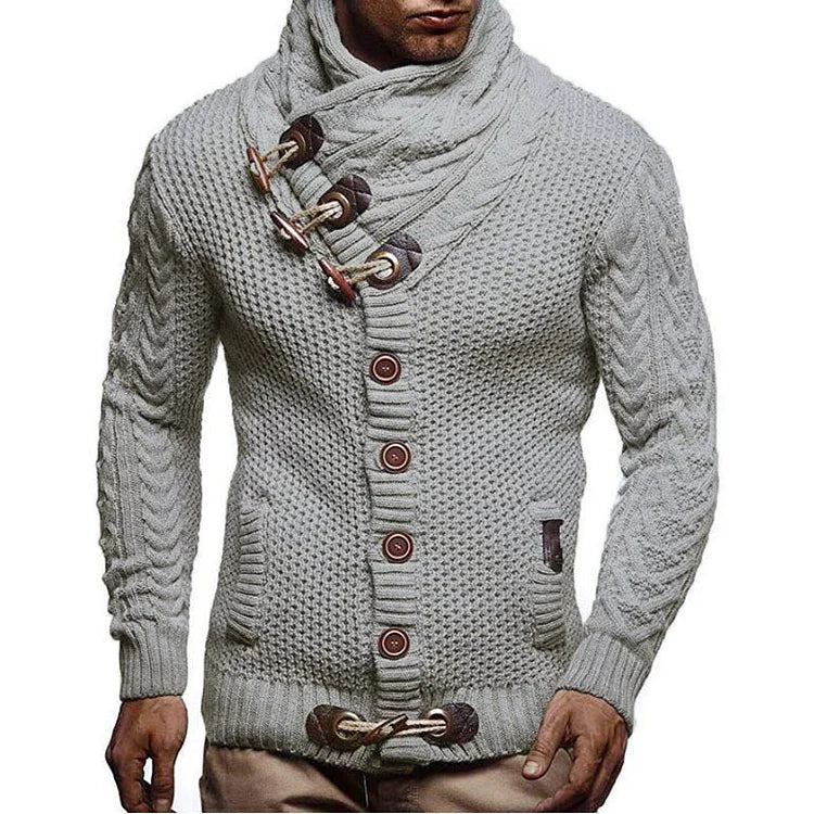 Men's Knitted Sweater | Asymmetrical Button-Up | Warm & Stylish