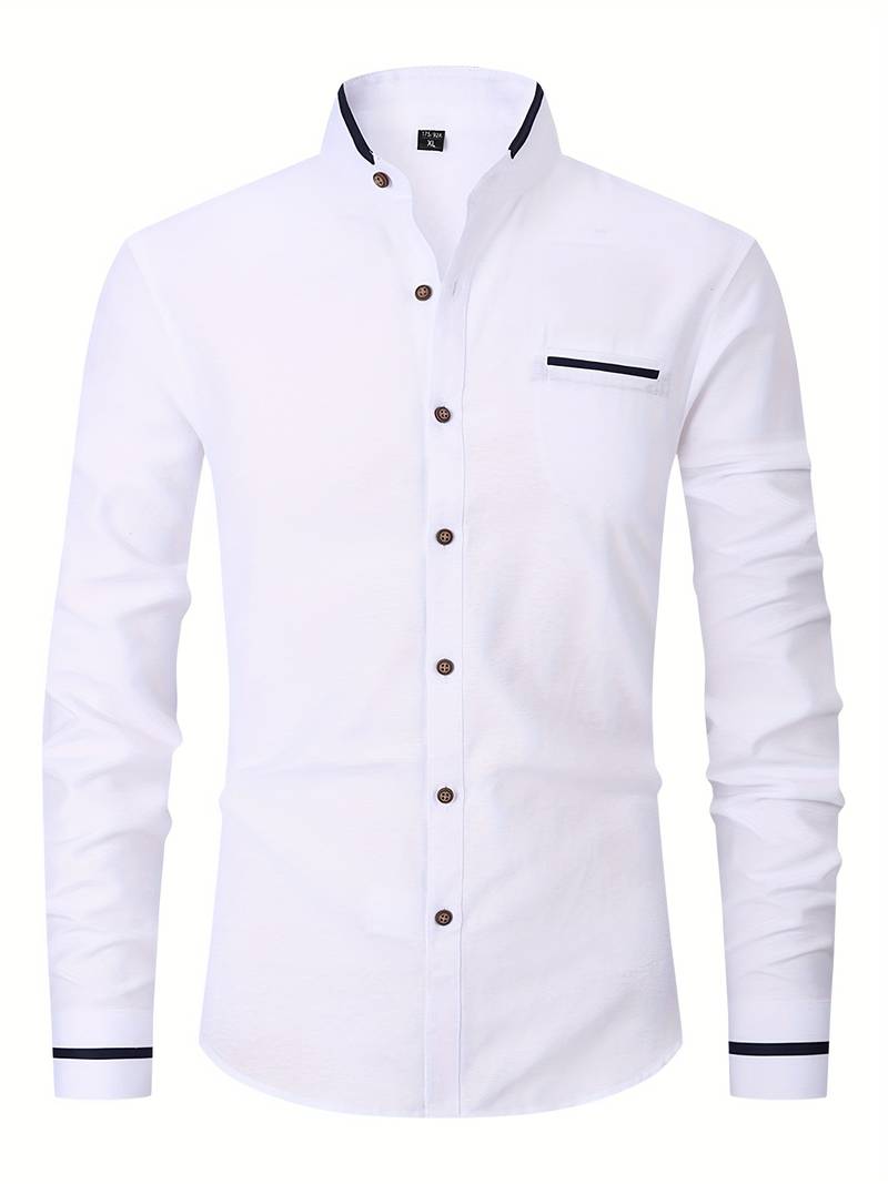 Mandarin Collar Shirt | Cotton Blend | Modern & Sophisticated