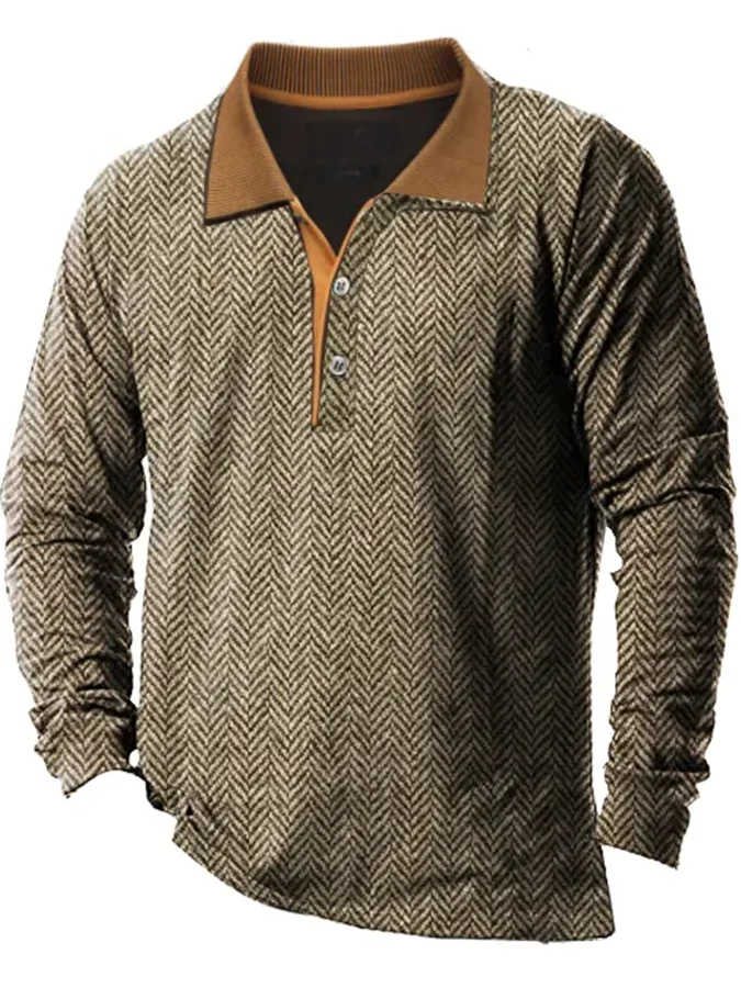 Men’s Long-Sleeve Textured Polo | Classic & Stylish | Vintage-Inspired