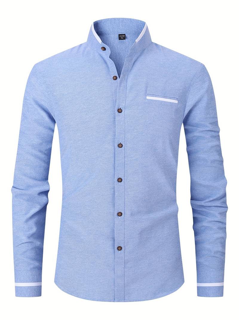 Mandarin Collar Shirt | Cotton Blend | Modern & Sophisticated