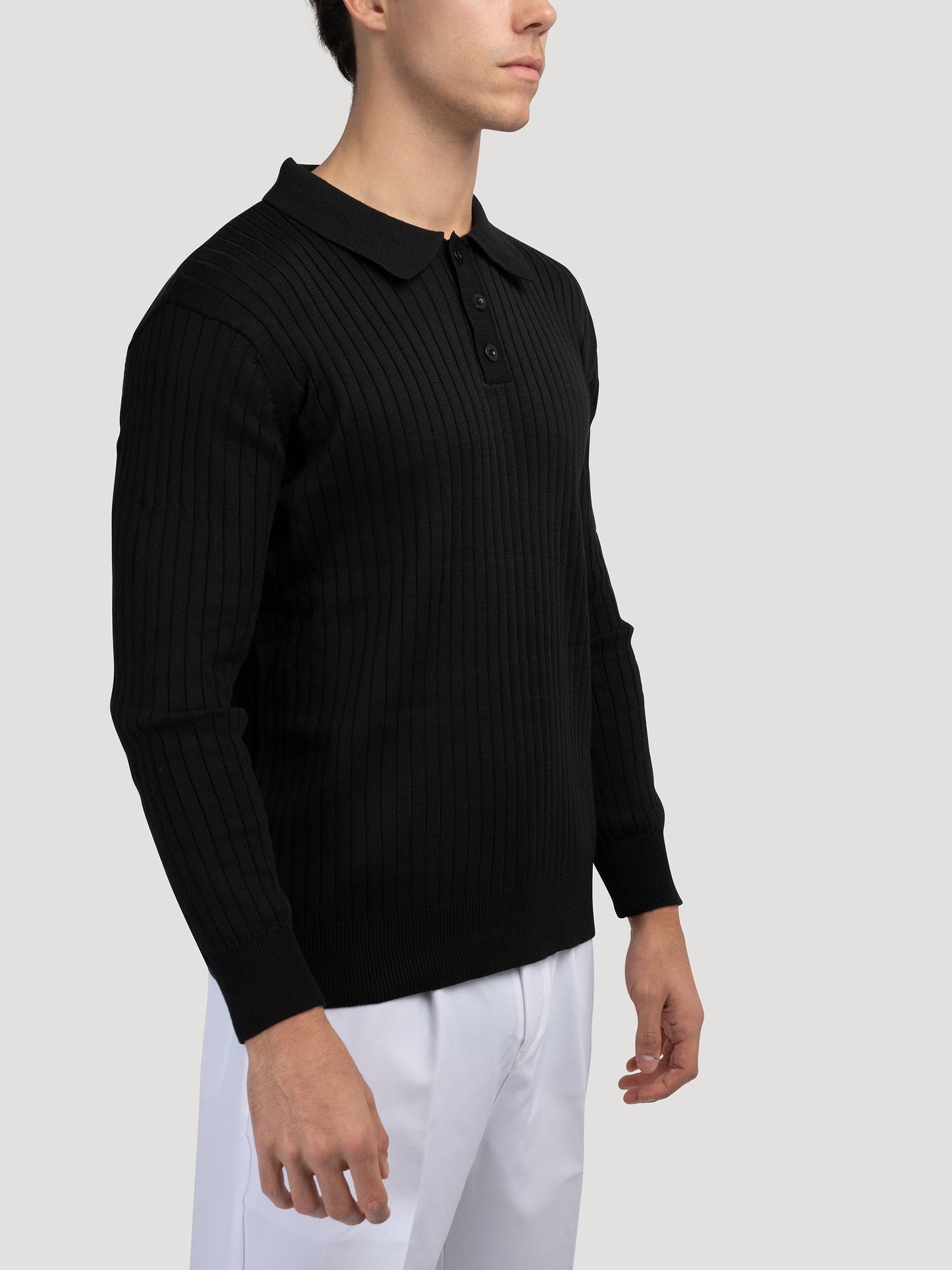 Ribbed Knit Polo Shirt | Cotton Blend | Elegant & Versatile