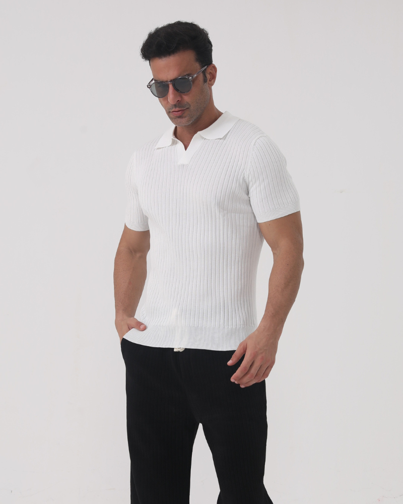 Ribbed Knit Polo Shirt | Sleek & Modern | Smart-Casual Essential