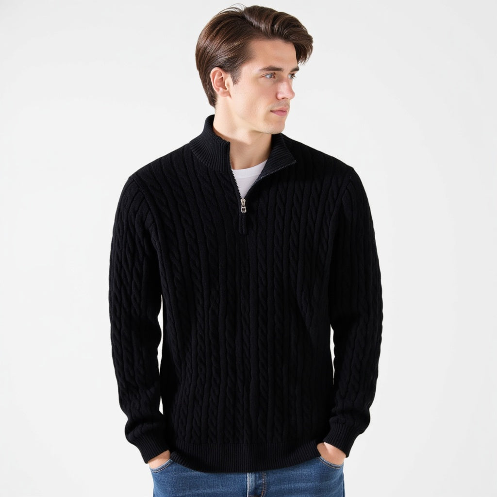 Cable-Knit Half-Zip Sweater | Soft Cotton Blend | Warm & Stylish