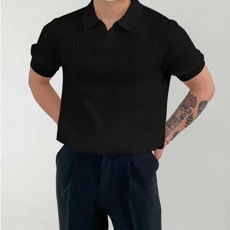 Ribbed Knit Polo Shirt | Soft Cotton Blend | Stylish & Breathable