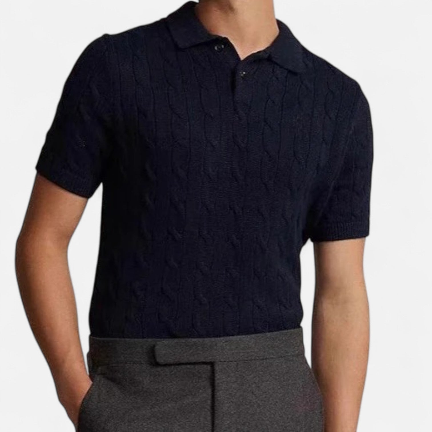The Gentleman’s Brand | Cable Knit Polo – Men’s Short Sleeve Textured Polo Shirt for Smart Summer Wear