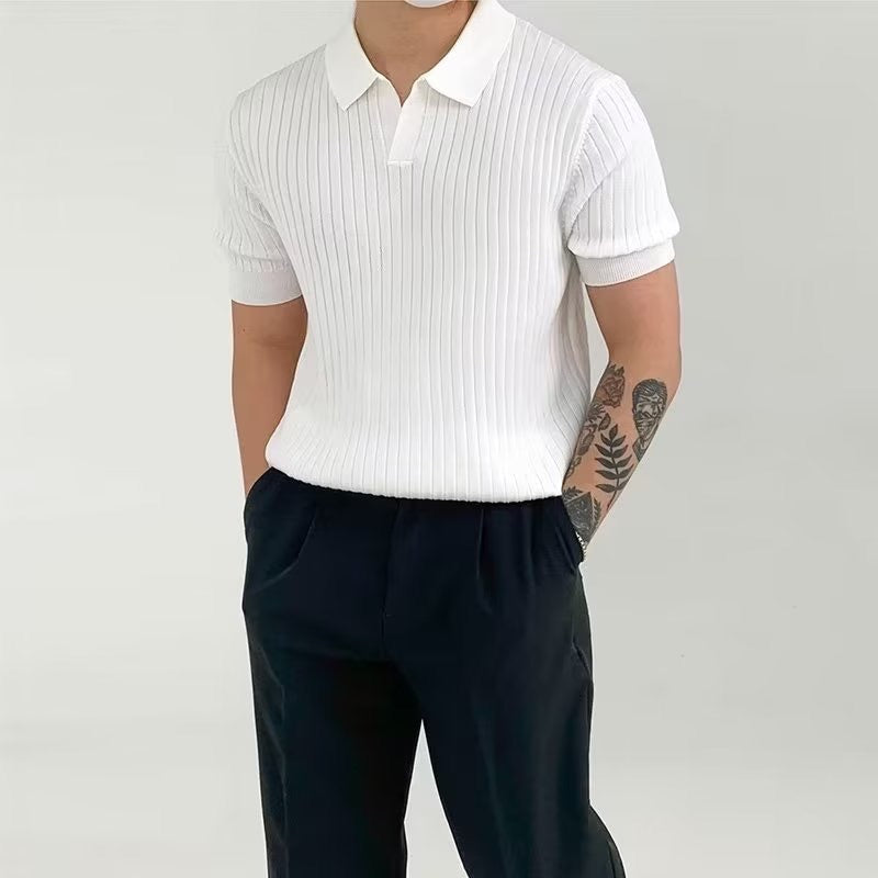 Ribbed Knit Polo Shirt | Soft Cotton Blend | Stylish & Breathable