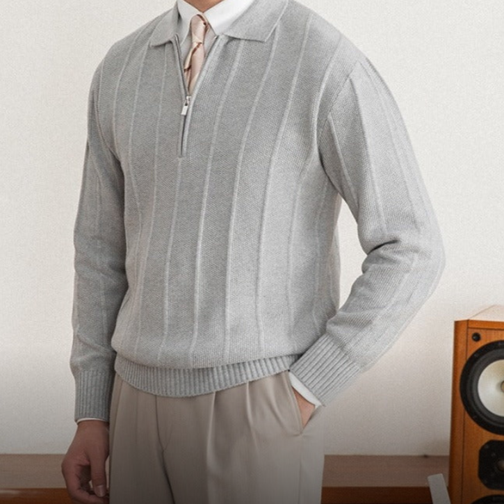 Men's Quarter-Zip Polo Sweater | Ribbed Knit | Smart & Versatile