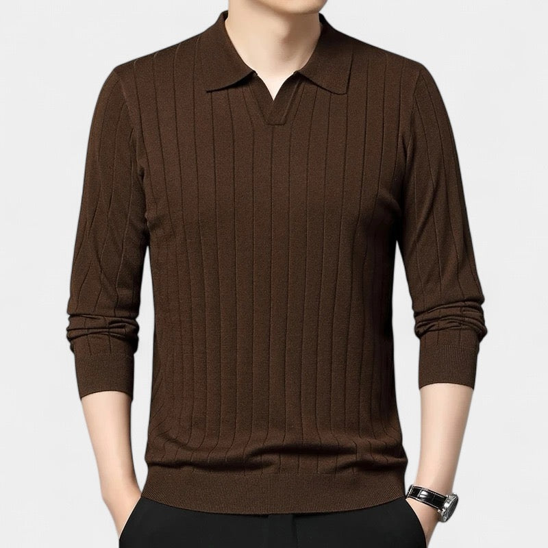 Ribbed Knit Polo Sweater | Cotton Blend | Sleek & Comfortable