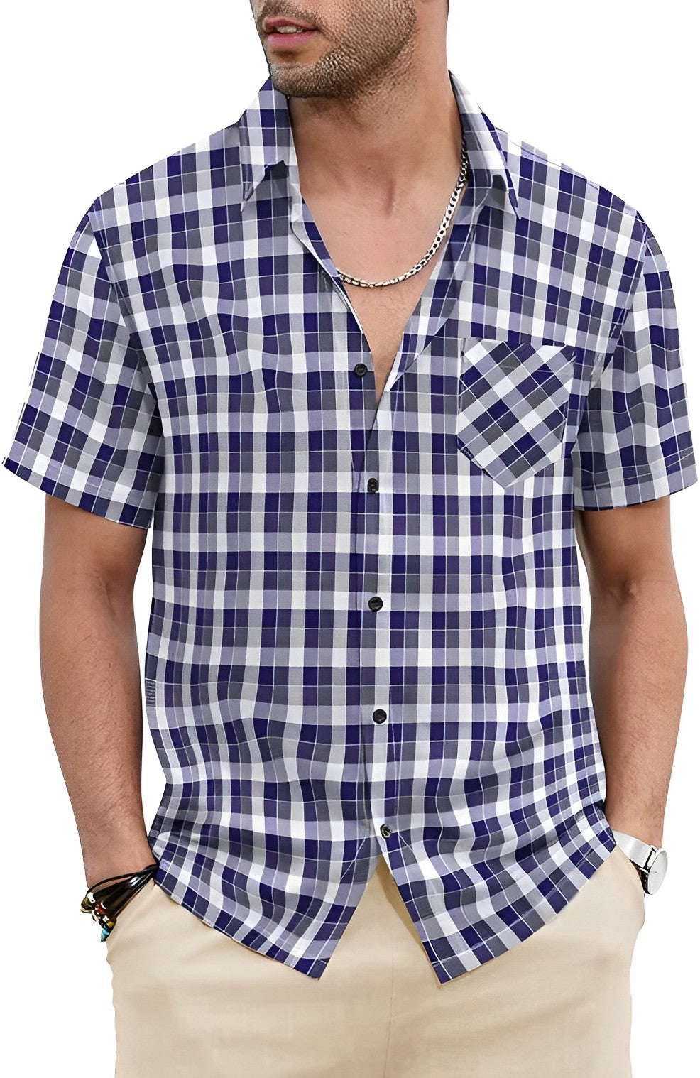 Checkered Short-Sleeve Shirt | Lightweight & Breathable | Casual Summer Wear